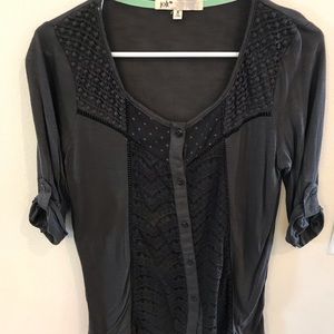 Dark grey mixed fabric button down top